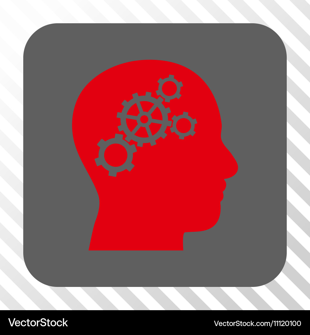 Brain gears rounded square button vector image