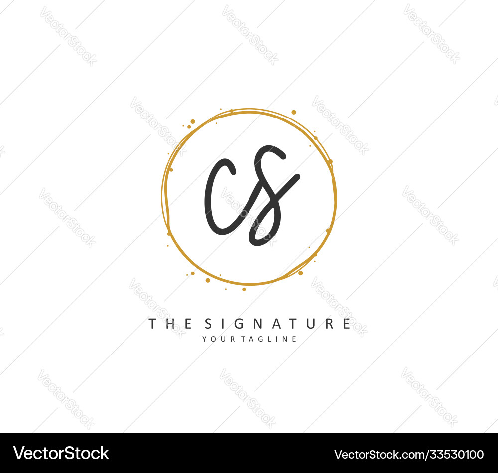 C s cs initial letter handwriting and signature vector image