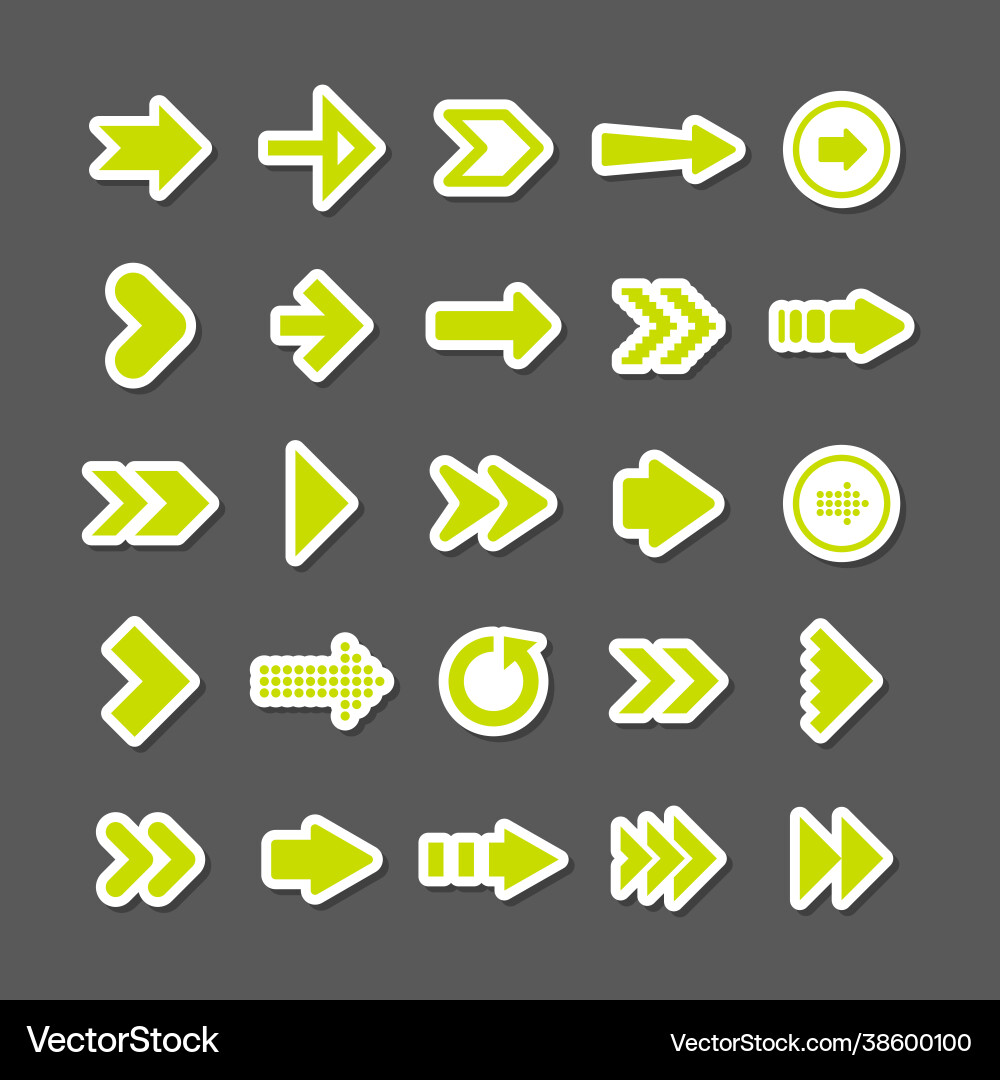 Colorful arrow stickers set green cursor icons vector image