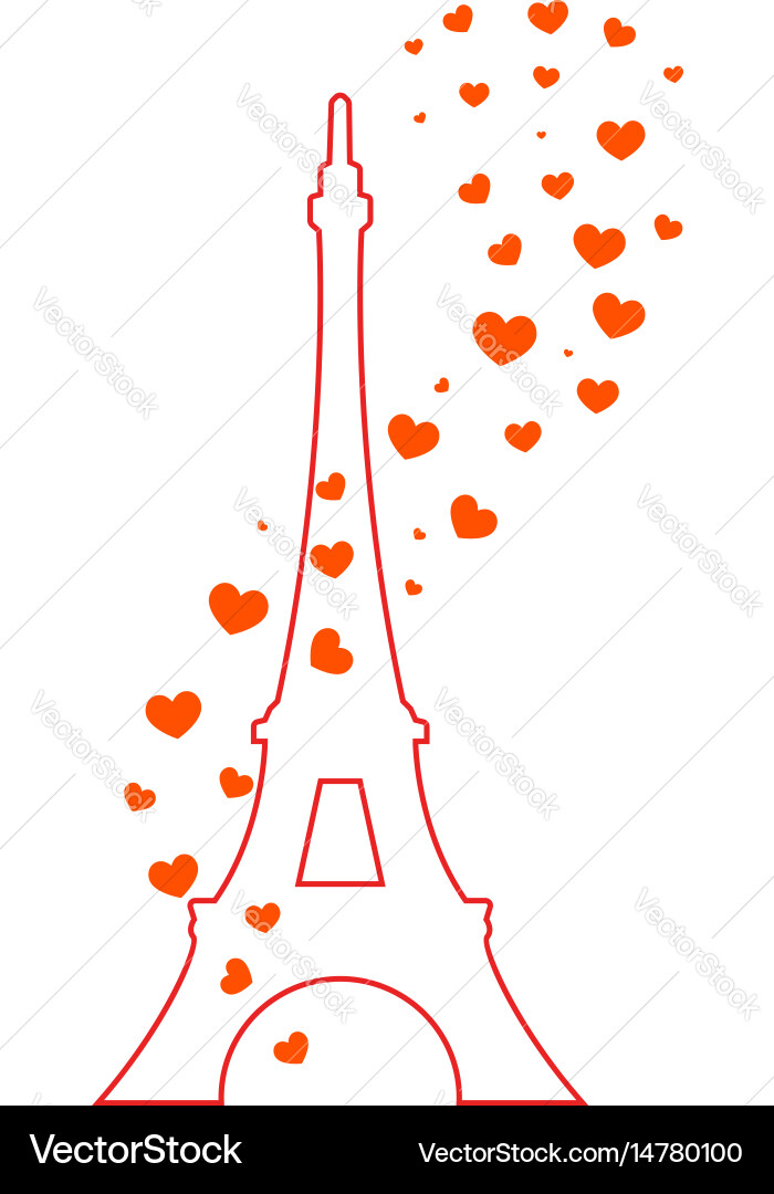 Eiffel tower and red hearts Vector Image