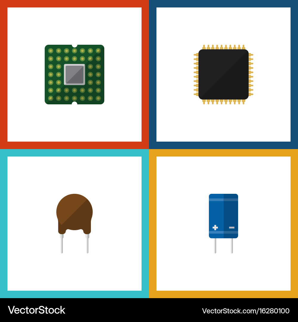 Flat icon electronics set of triode cpu unit vector image