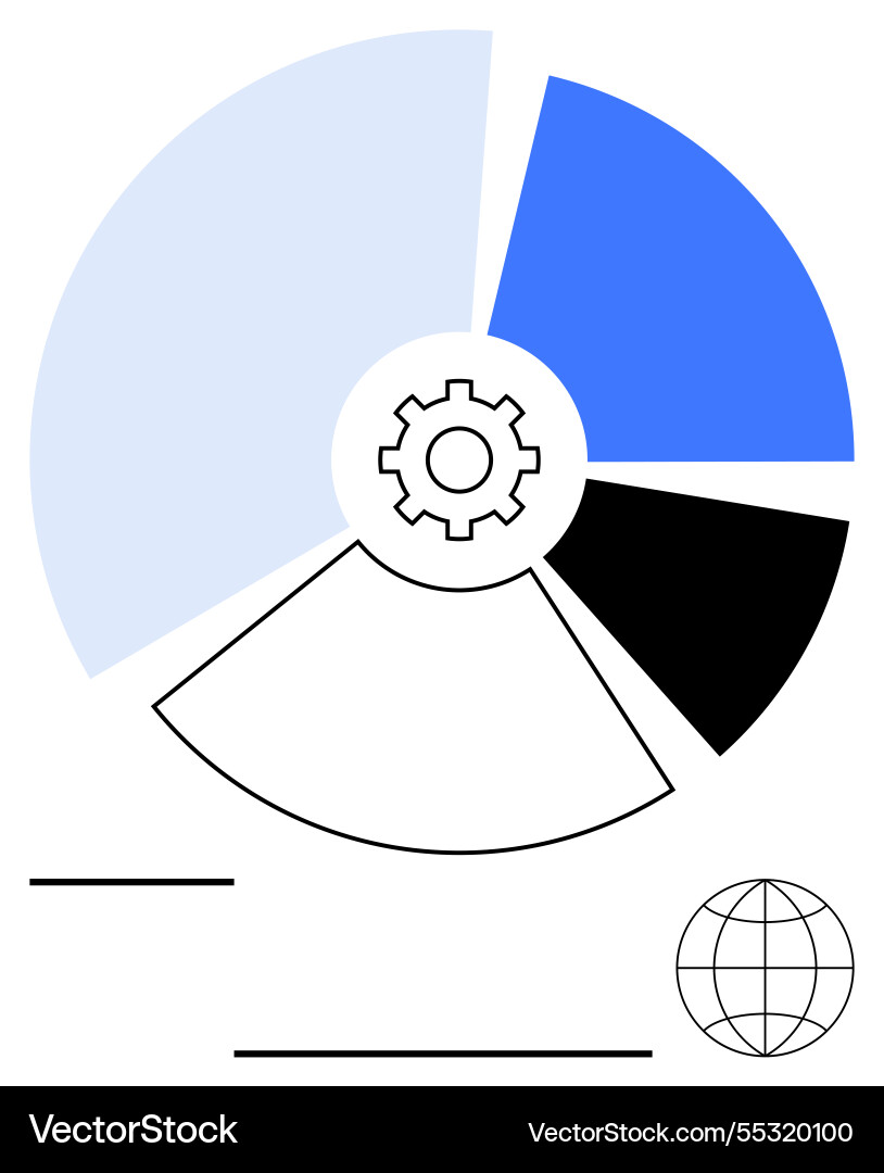 Gear at center of segmented circular chart Gear at center of segmented circular chart vector image