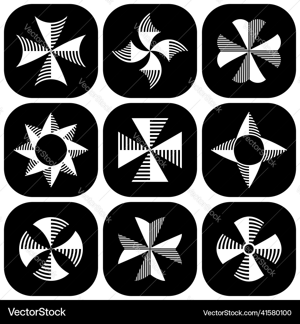 Geometric Cross Icons - Black & White Vector Image