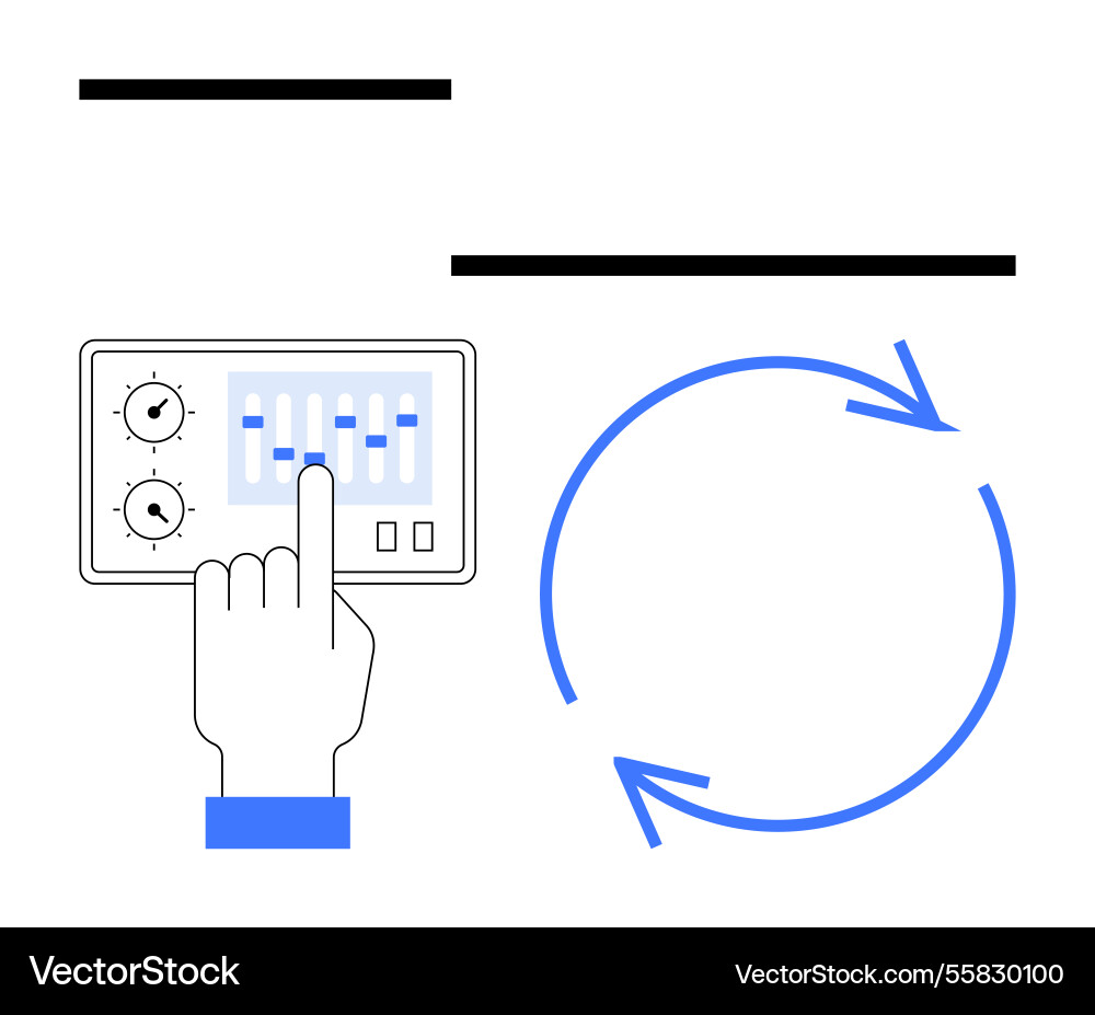 Hand adjusting controls on panel with circular Hand adjusting controls on panel with circular vector image