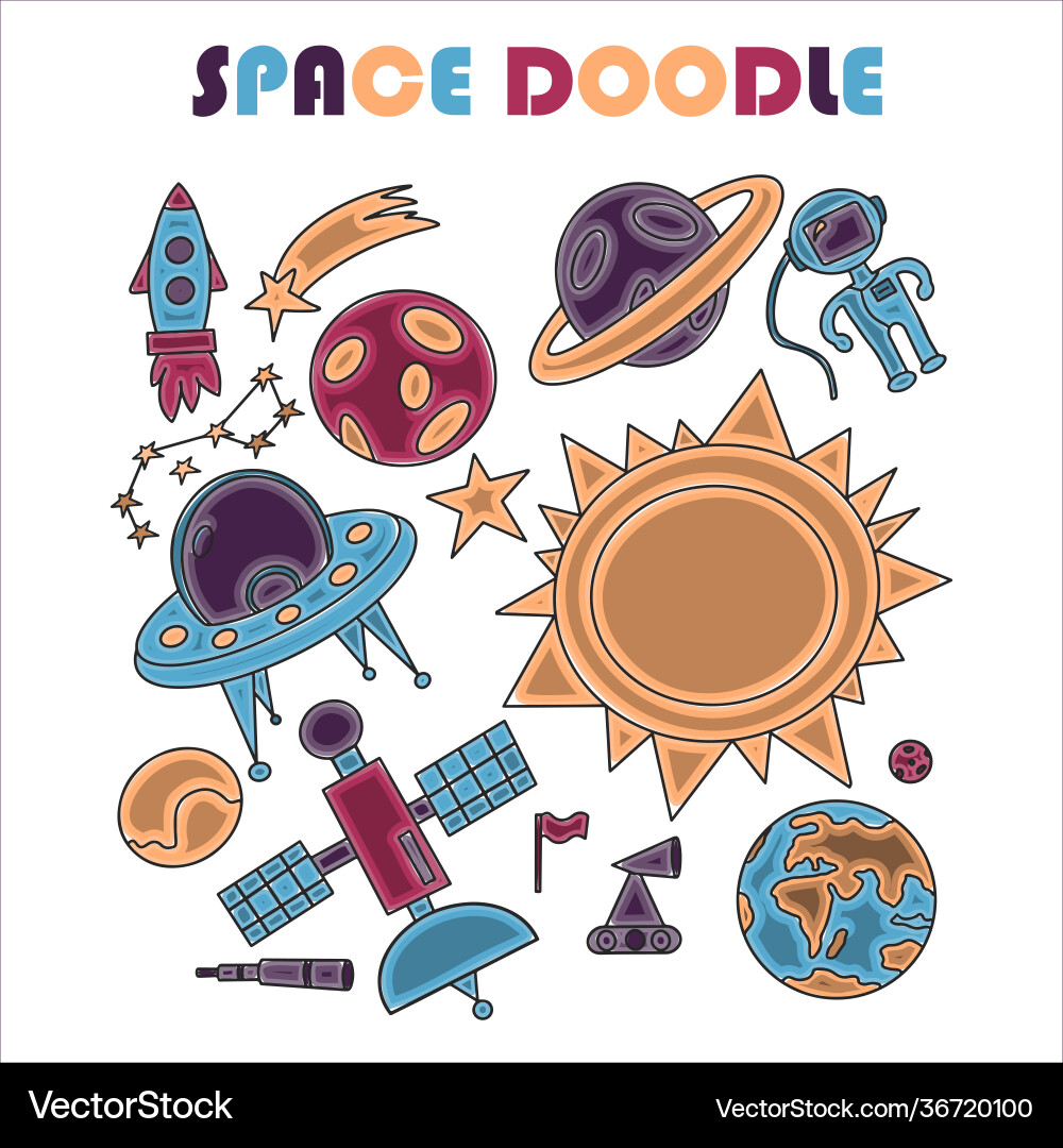 Hand draw space with a rocket Vector Image