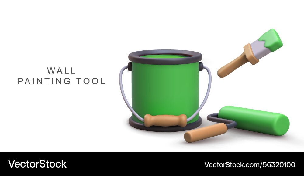 Painting tools with green paint bucket brush Vector Image