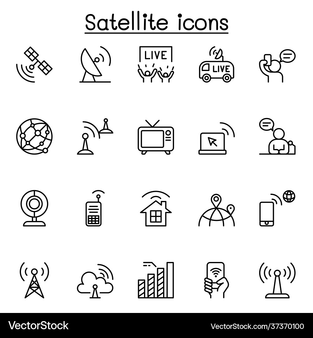 Satellite icon set in thin line style vector image