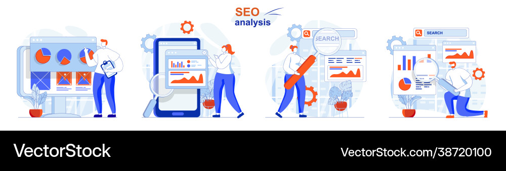 Seo analysis concept set search query vector image
