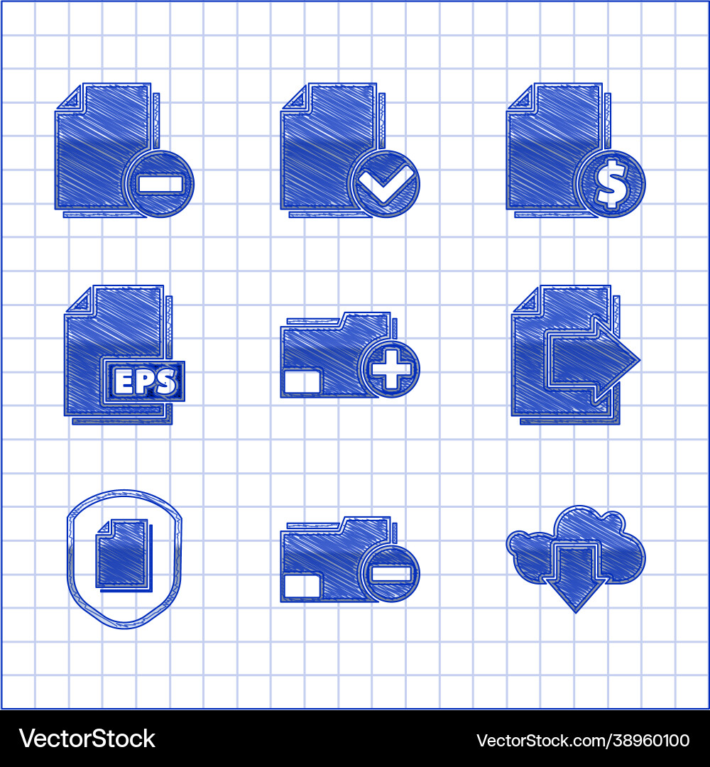 Set add new folder document with minus cloud Set add new folder document with minus cloud vector image