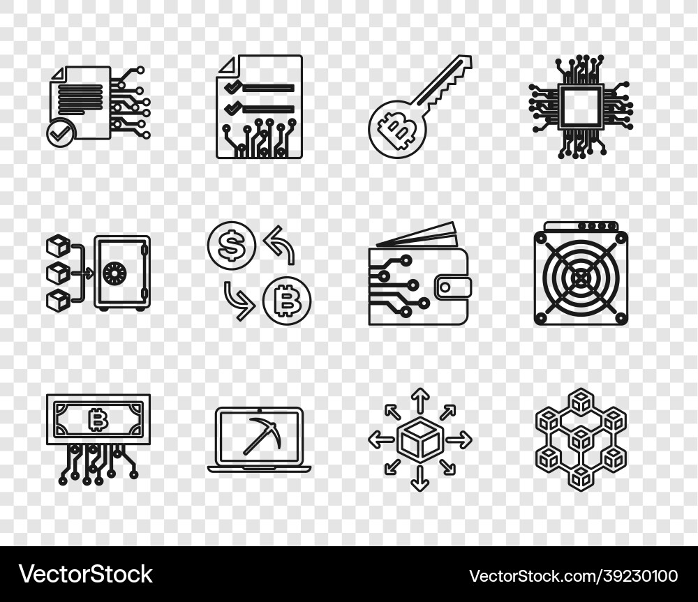 Set line cryptocurrency bitcoin with circuit Set line cryptocurrency bitcoin with circuit vector image