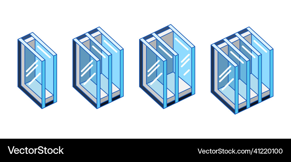 Set of different types double glazed windows pvc Set of different types double glazed windows pvc vector image