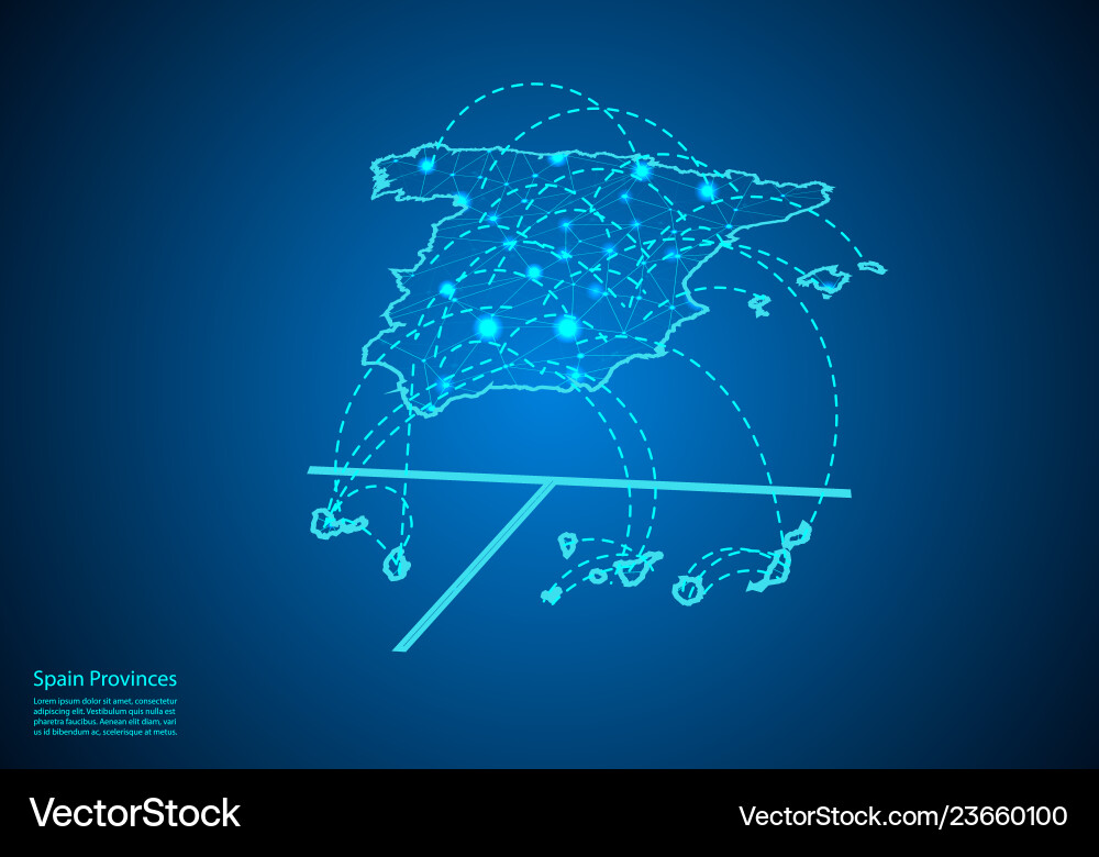 Spain provinces map with nodes linked by lines Spain provinces map with nodes linked by lines vector image
