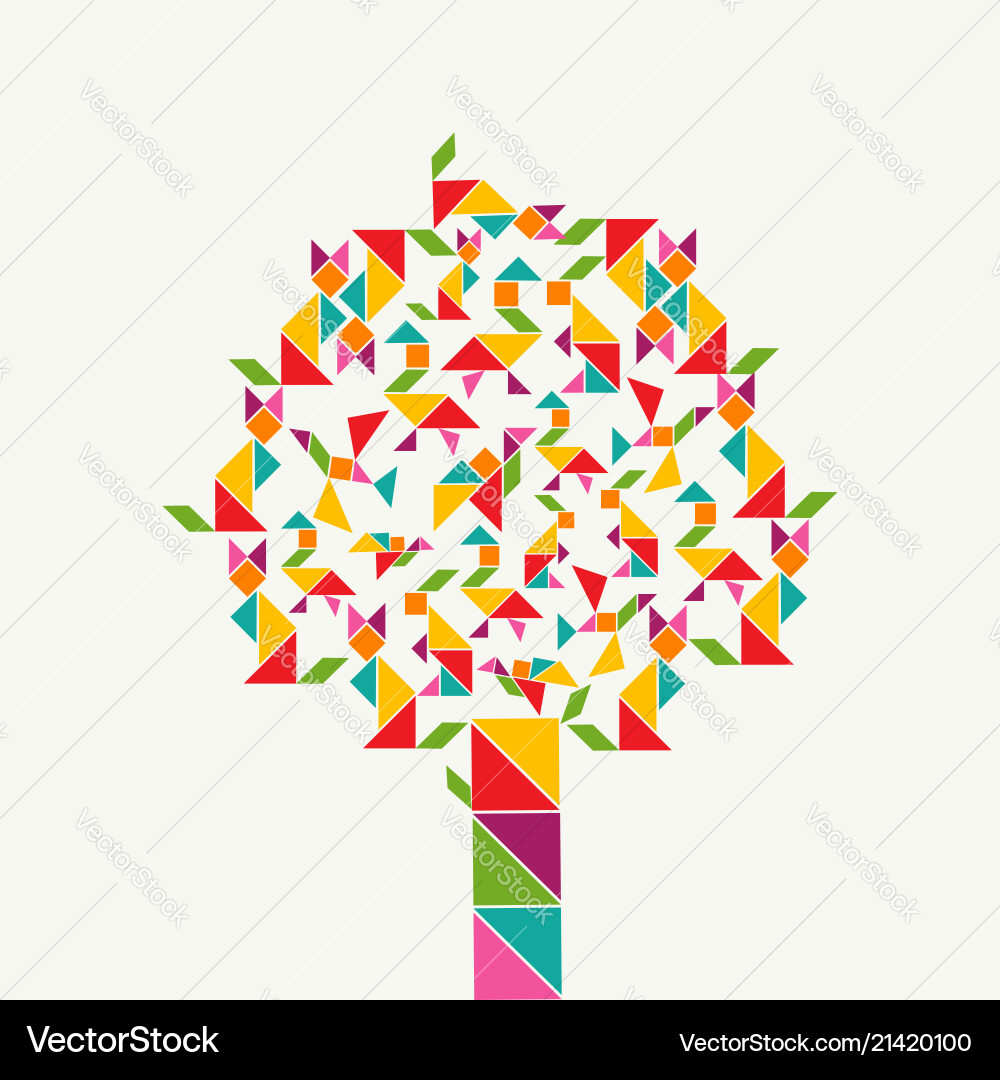 Tangram geometry shape tree concept Tangram geometry shape tree concept vector image