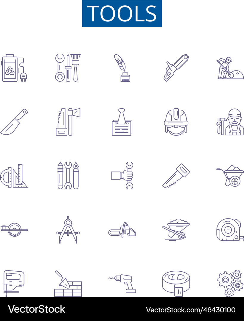 Tools line icons signs set design collection Vector Image