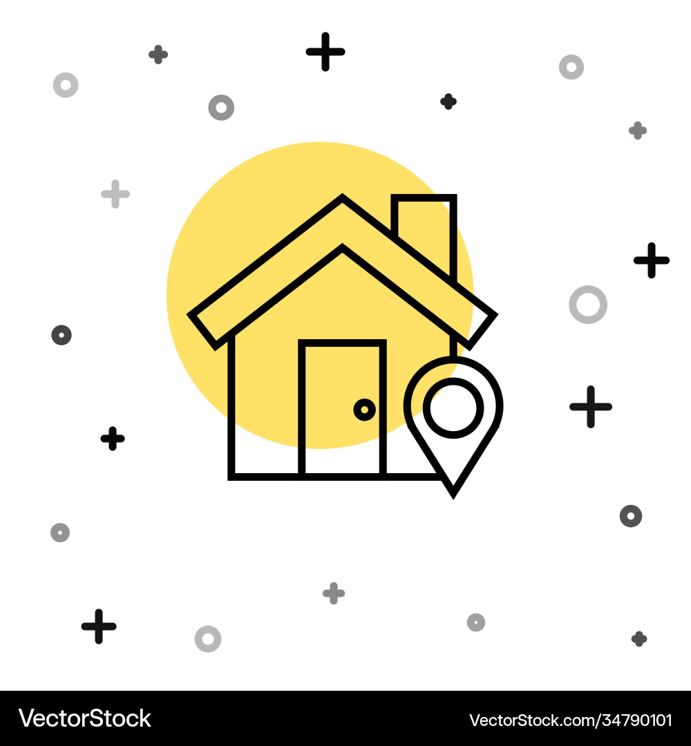 Black line map pointer with house icon isolated Black line map pointer with house icon isolated vector image