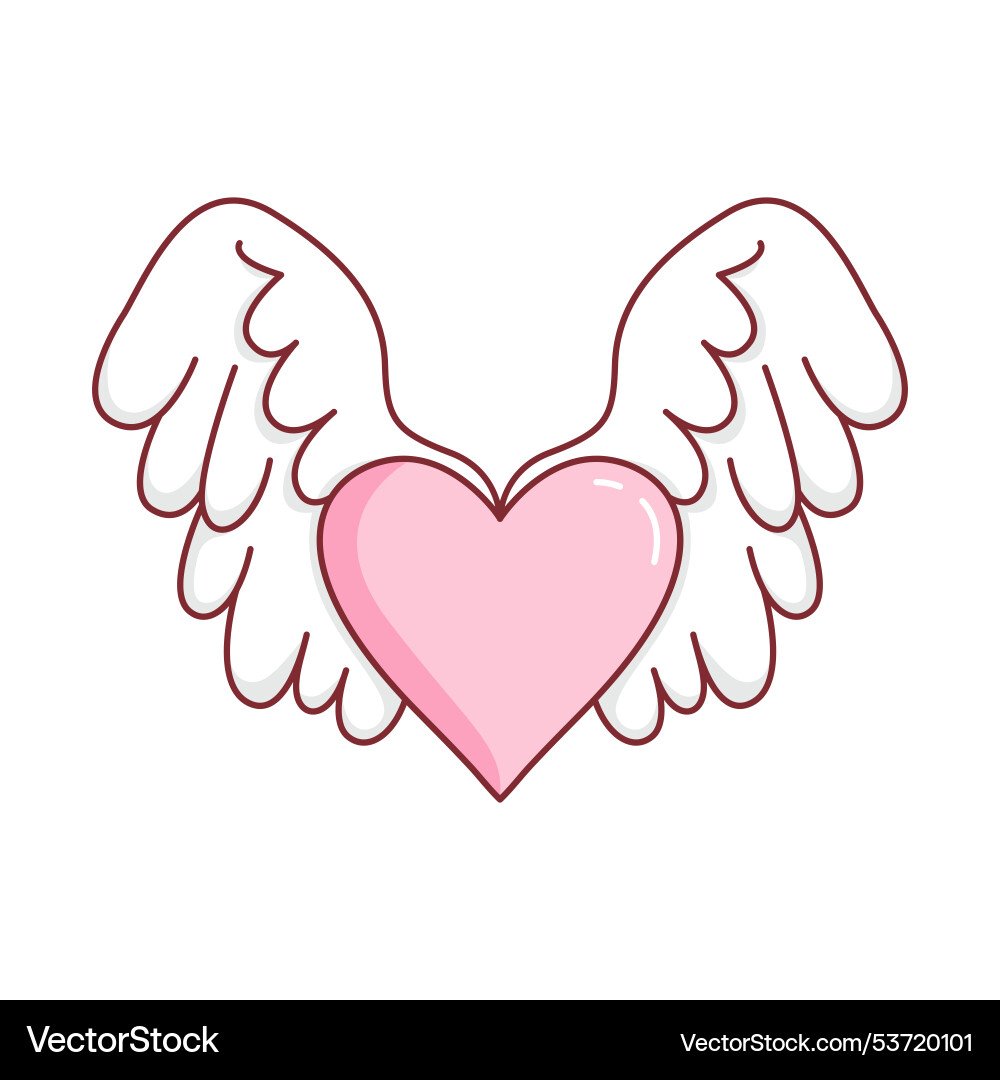 Cute lovely flying love heart pink angel feather Cute lovely flying love heart pink angel feather vector image