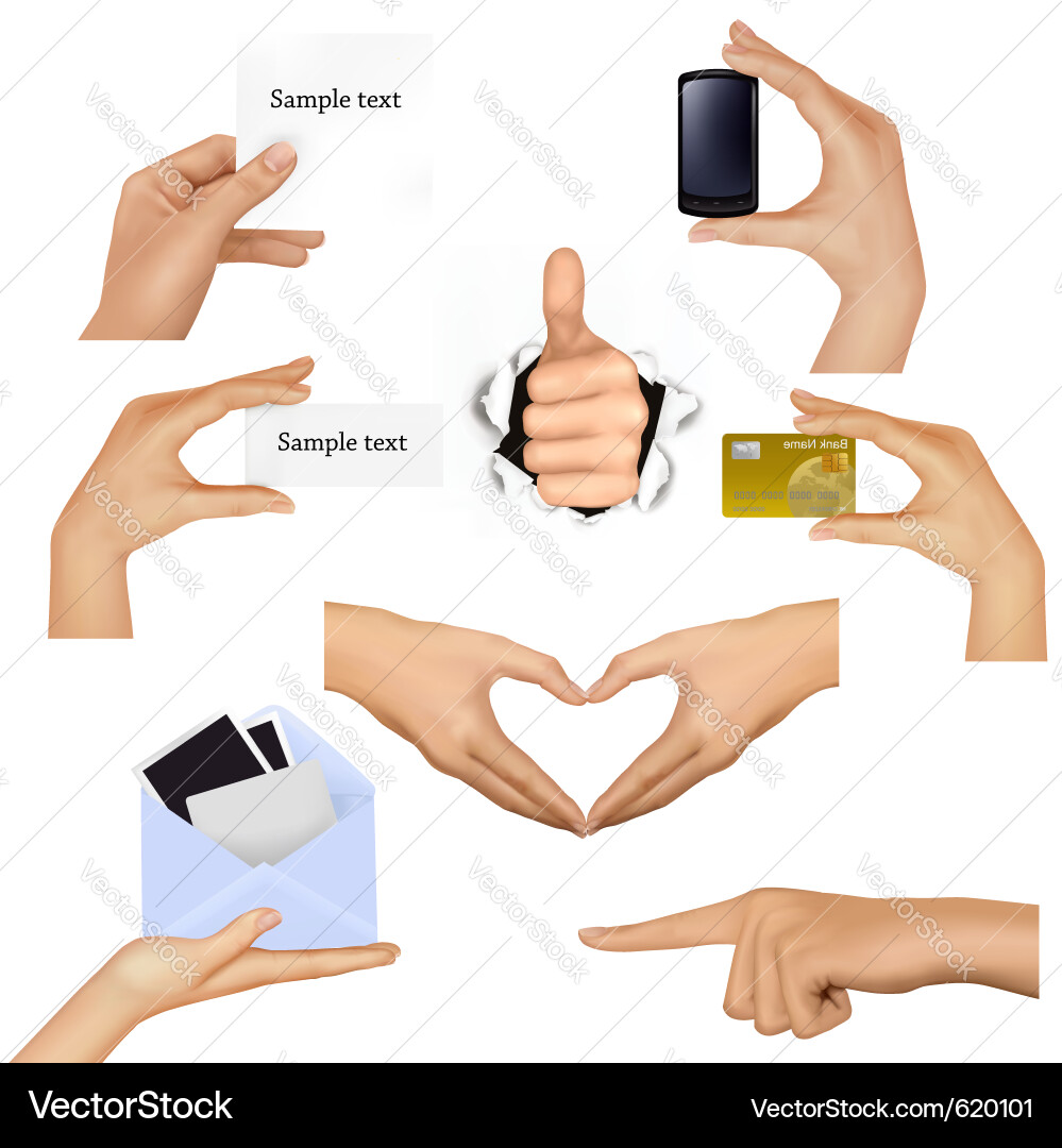 Hands with Business Cards and Objects vector image