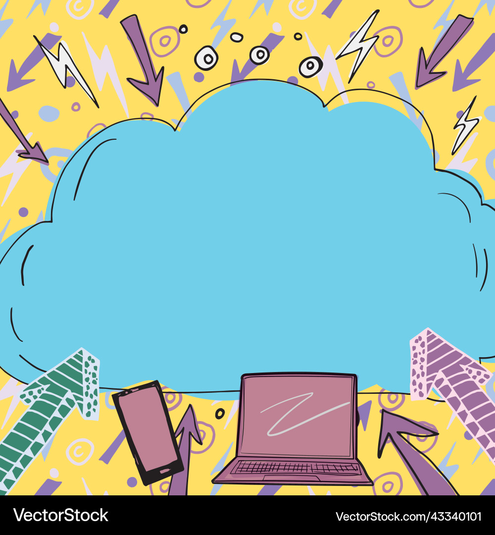 Important message written in cloud above lap top Important message written in cloud above lap top vector image