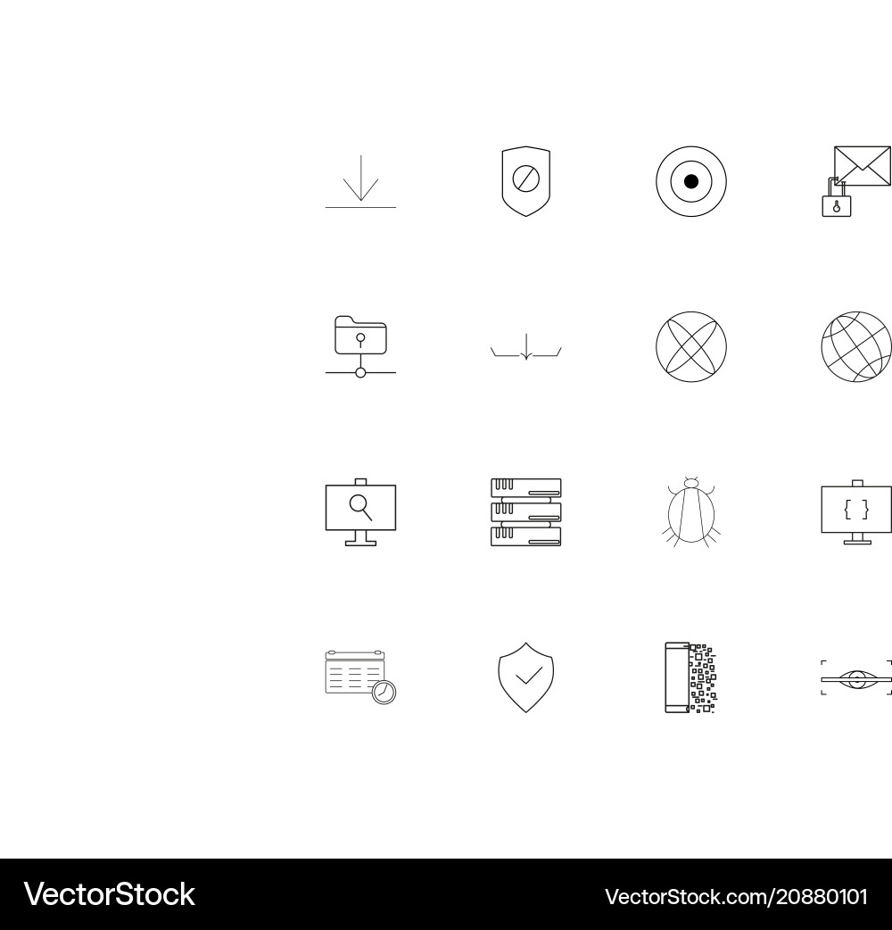 Internet security linear thin icons set outlined vector image