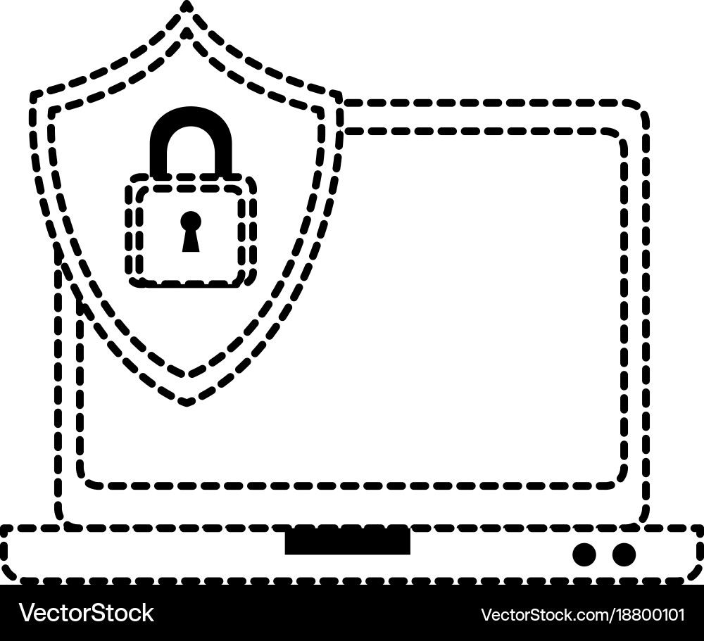 Laptop computer with shield vector image