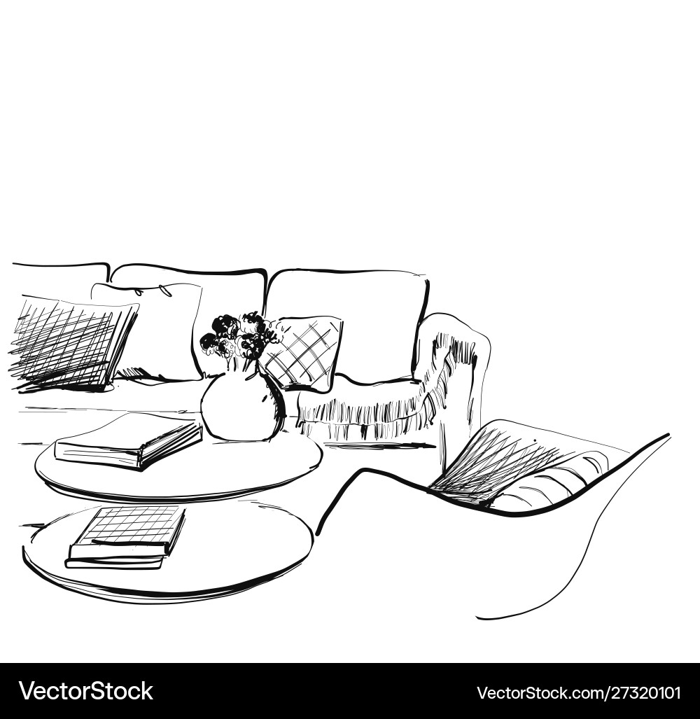 Modern interior room sketch hand drawn sofa Modern interior room sketch hand drawn sofa vector image