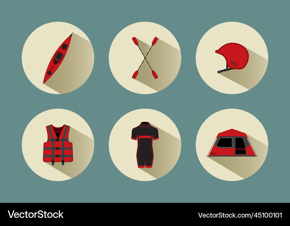 Rafting set icons with shadows in red color Rafting set icons with shadows in red color Vector Image