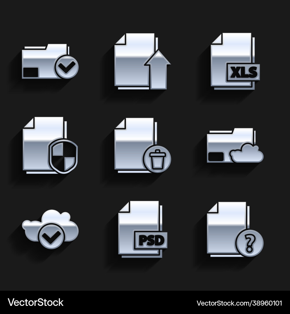 Set delete file document psd unknown cloud Set delete file document psd unknown cloud vector image