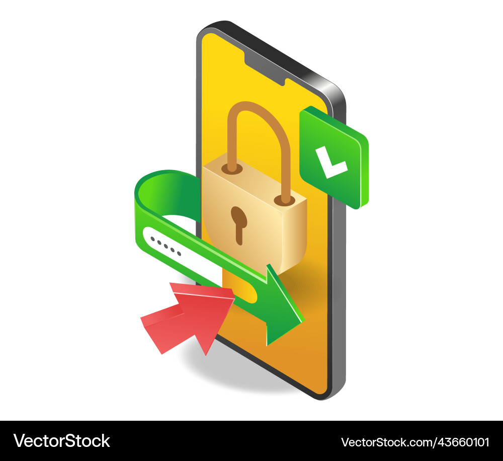 Smartphone app account security password lock Smartphone app account security password lock vector image