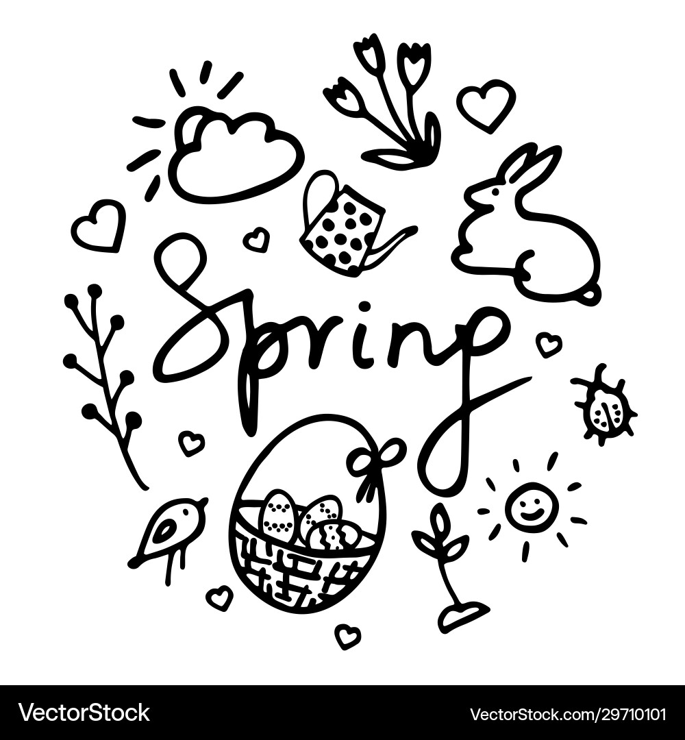 Springtime doodles design elements set Springtime doodles design elements set vector image