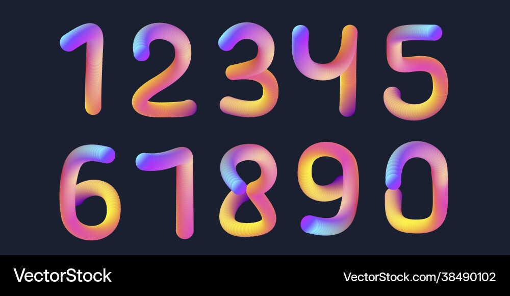 3D Gradient Number Set - 0 to 9 vector image