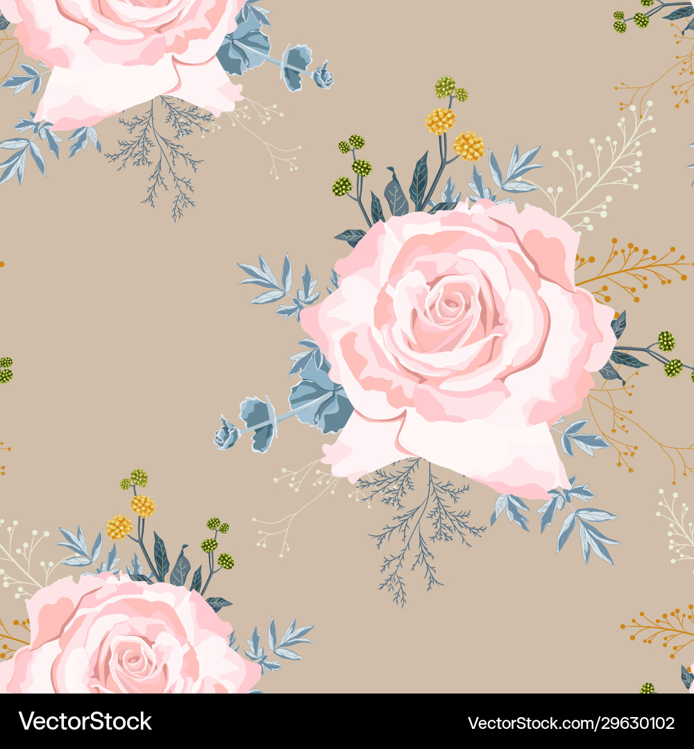 Beige roses with yellow herbs and blue succulent Beige roses with yellow herbs and blue succulent vector image