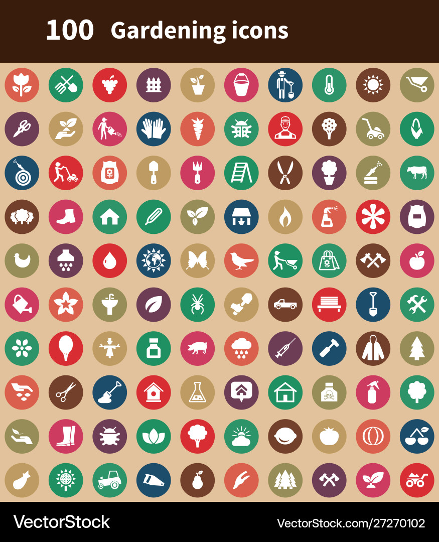 Gardening 100 icons universal set for web and ui vector image