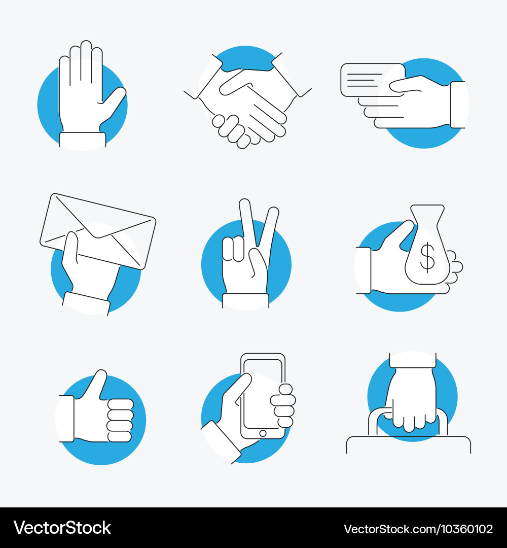 Hand thin line icon set vector image