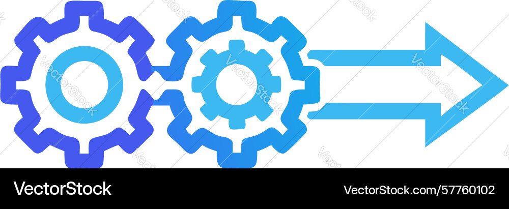 Interconnected gears arrow symbolizing process vector image