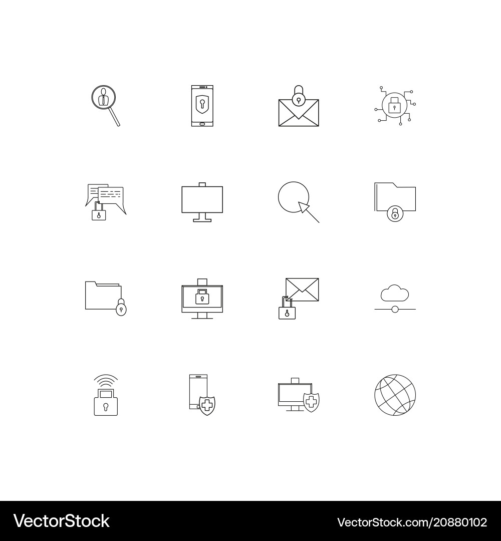 Internet security linear thin icons set outlined Vector Image