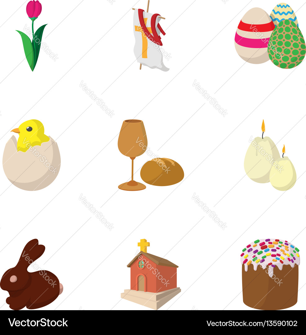 Orthodox easter icons set cartoon style Orthodox easter icons set cartoon style vector image