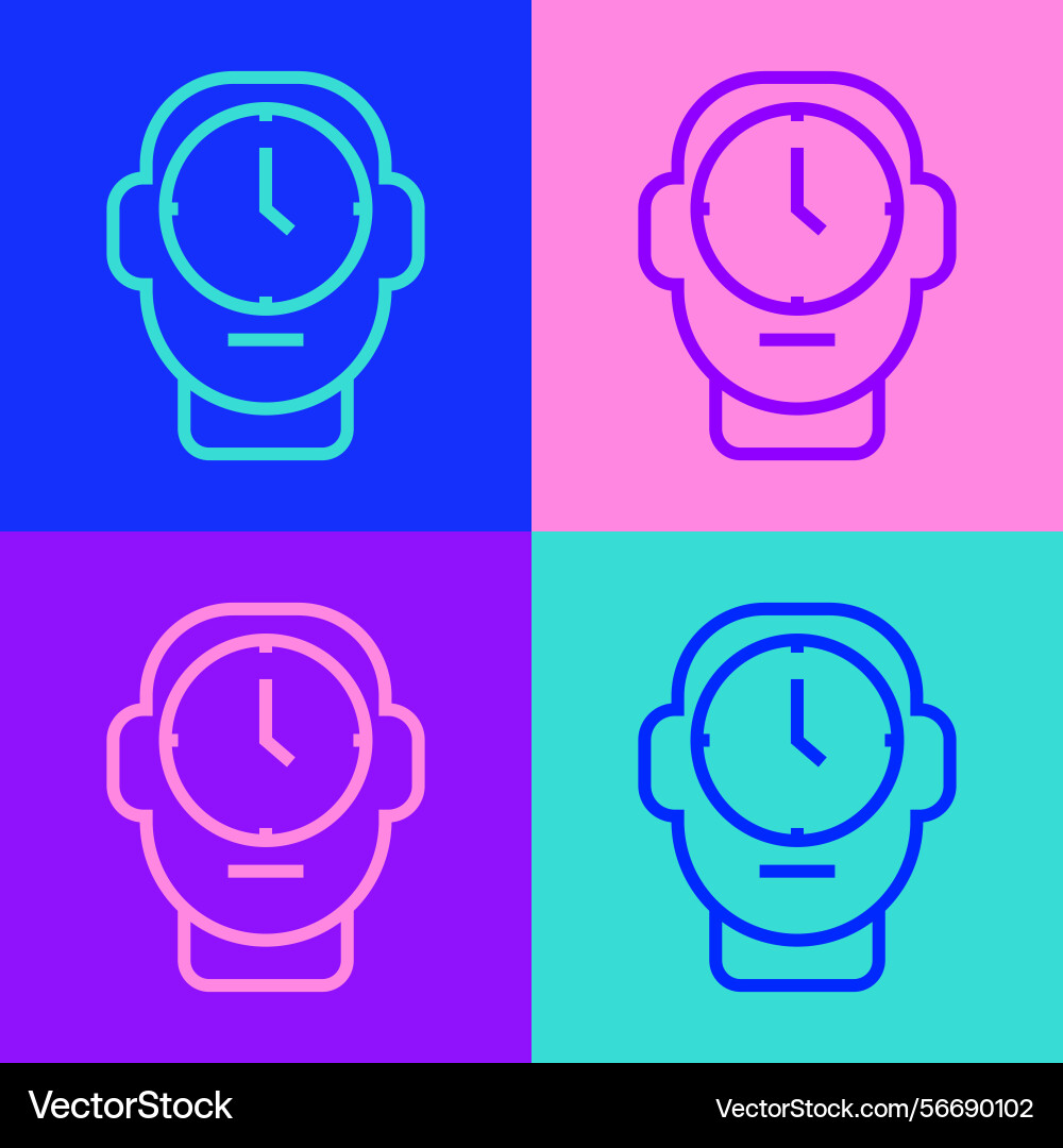 Pop art line clock icon isolated on color vector image