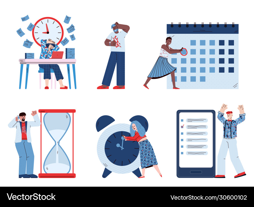 Set time management with characters cartoon Set time management with characters cartoon vector image
