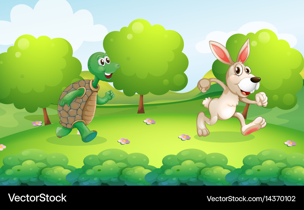 Turtle and Rabbit Running Together Vector Image