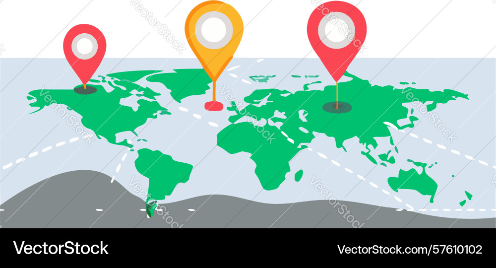 World map with multiple location pins global vector image