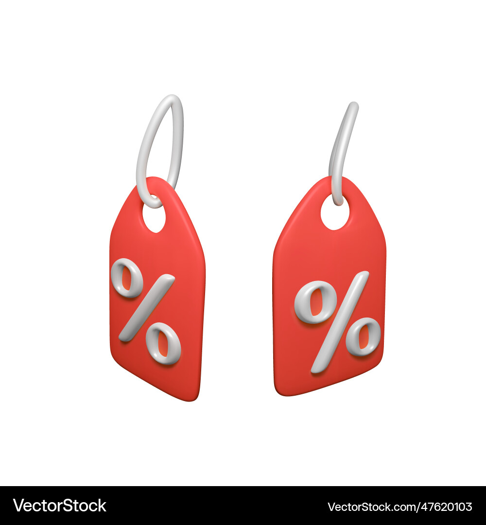 3d red price tag with white percent sign vector image