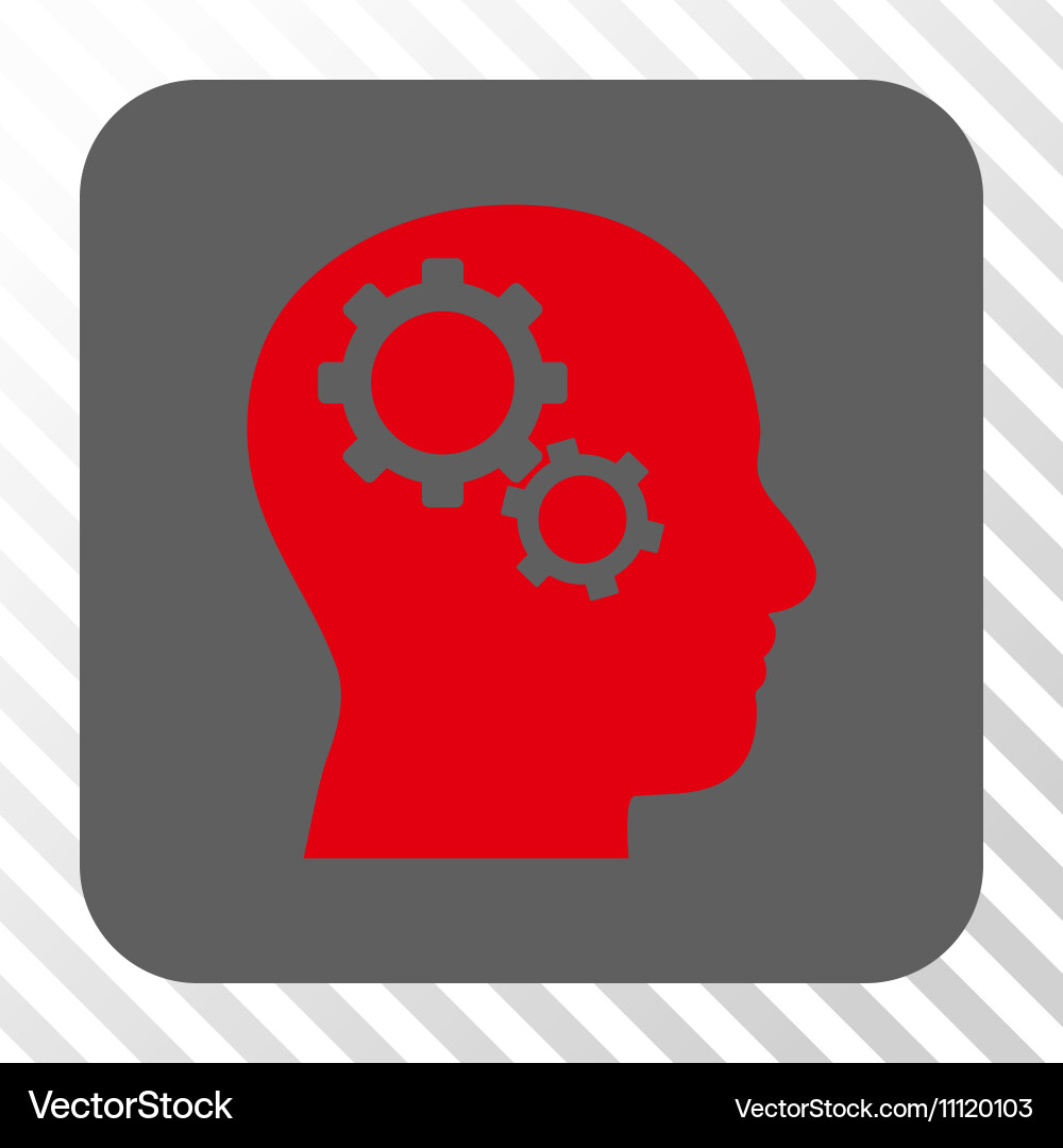 Brain gears rounded square button vector image