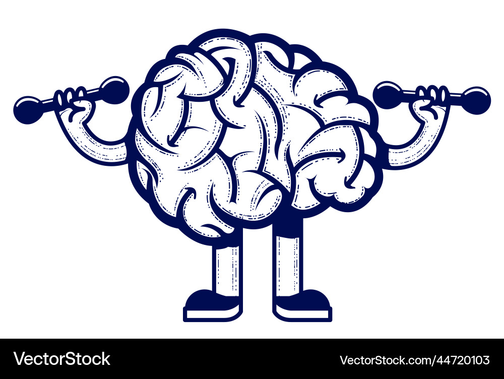 Brain with dumbbells in gym intellect pumping vector image