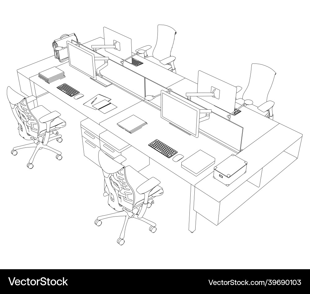 Contour of workplaces with computers and armchairs Contour of workplaces with computers and armchairs vector image