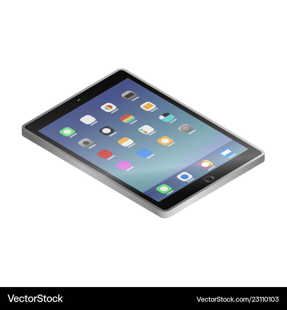 Flat isometric gray tablet pc computer with ui vector image