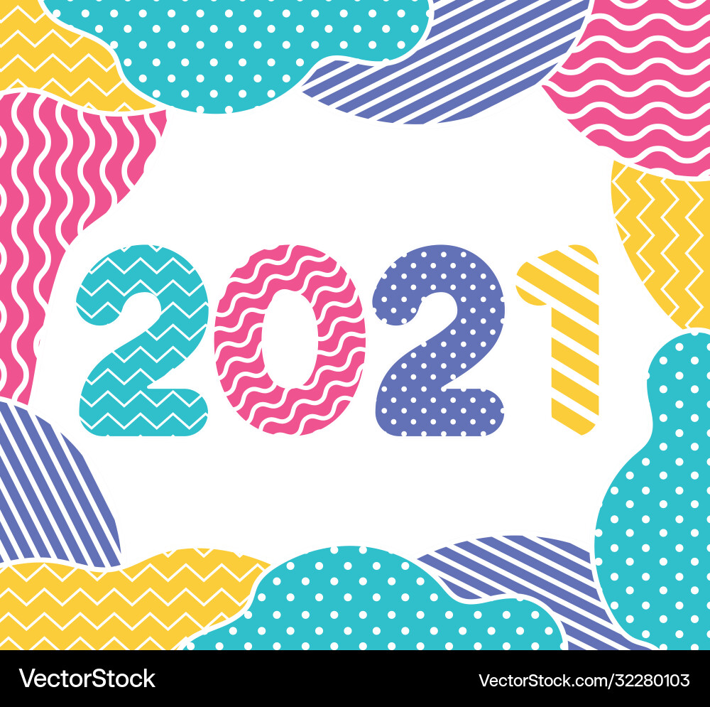 Happy new year 2021 with points and zig zag lines Vector Image