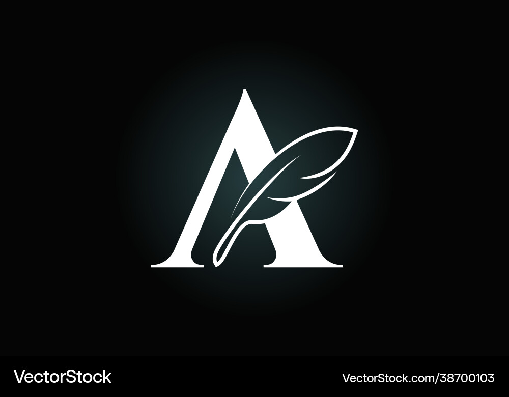 Initial a monogram alphabet with feather font Vector Image