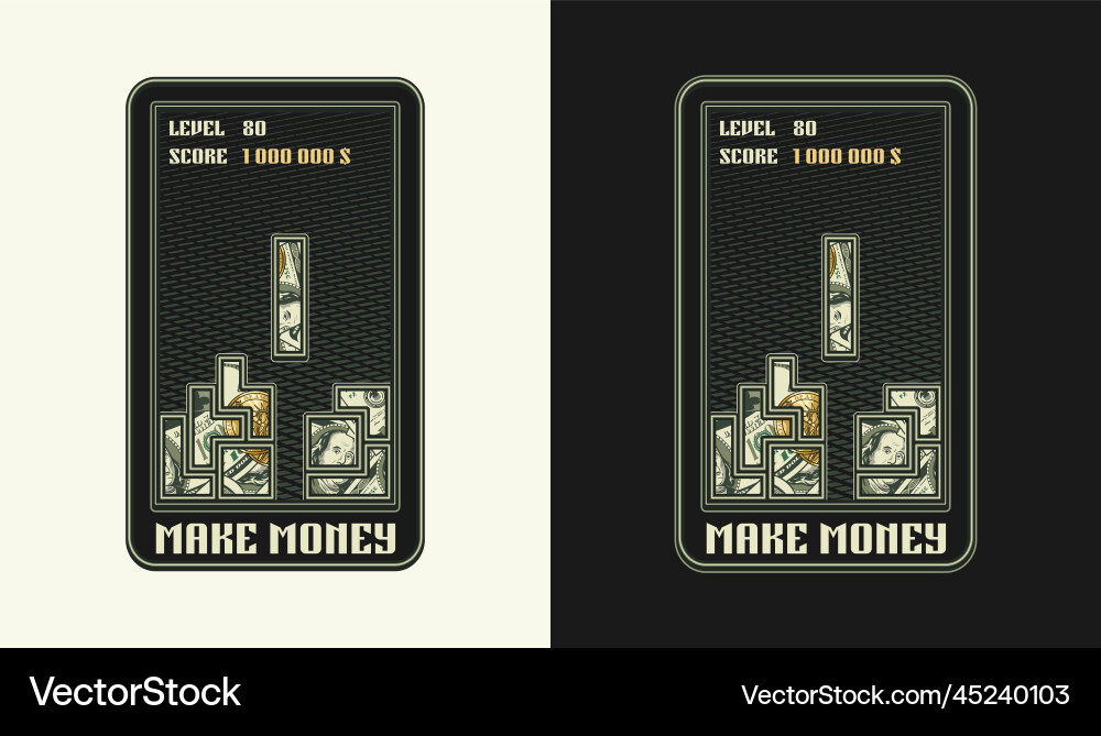 Money label like computer game in retro style vector image