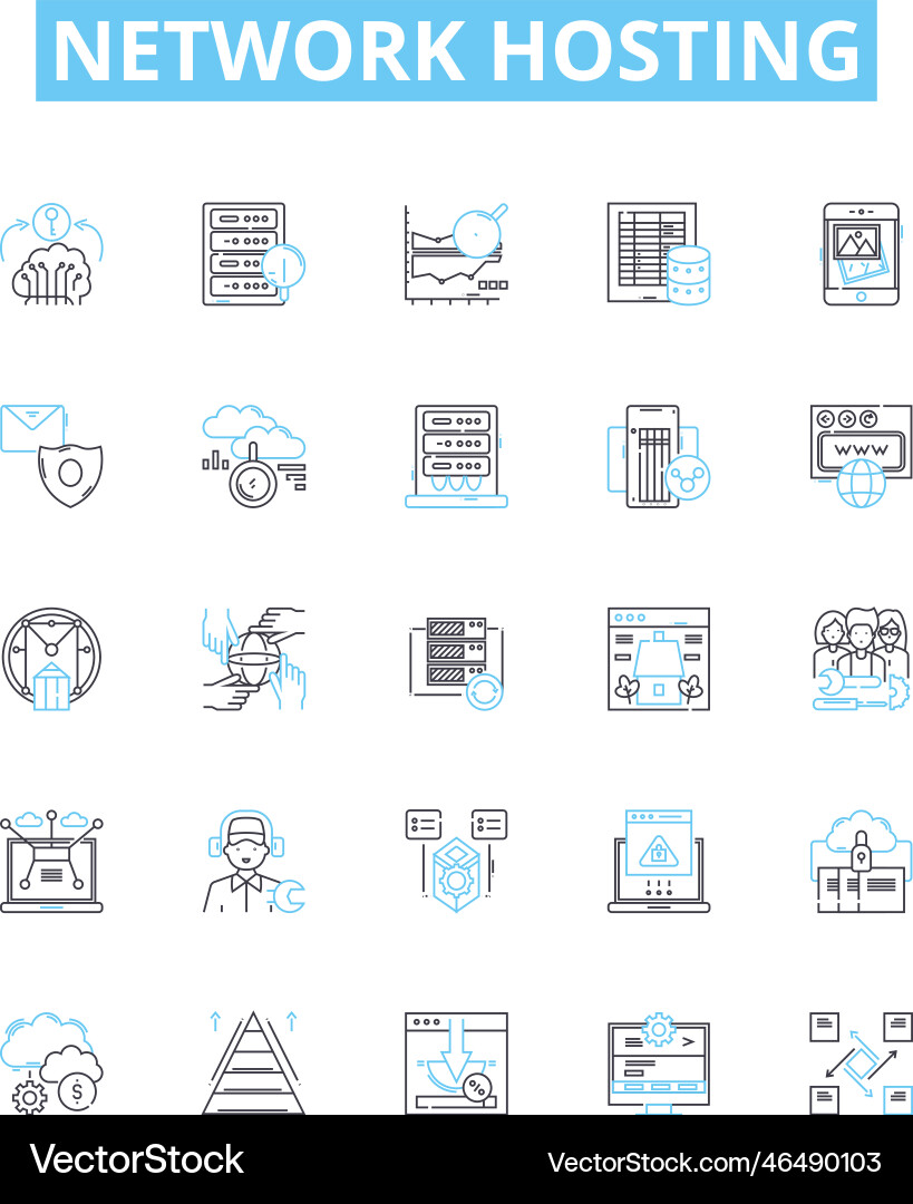 Network hosting line icons set webhosting Network hosting line icons set webhosting vector image