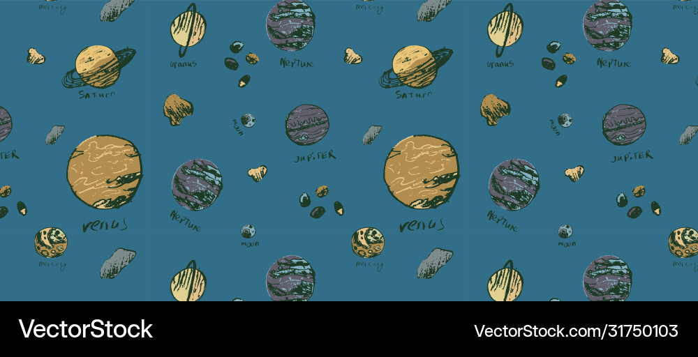 Pattern with set circular planets and stars Pattern with set circular planets and stars Vector Image